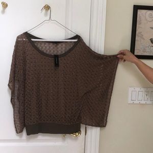 Brown/gold sweater top with fish net like fabric.